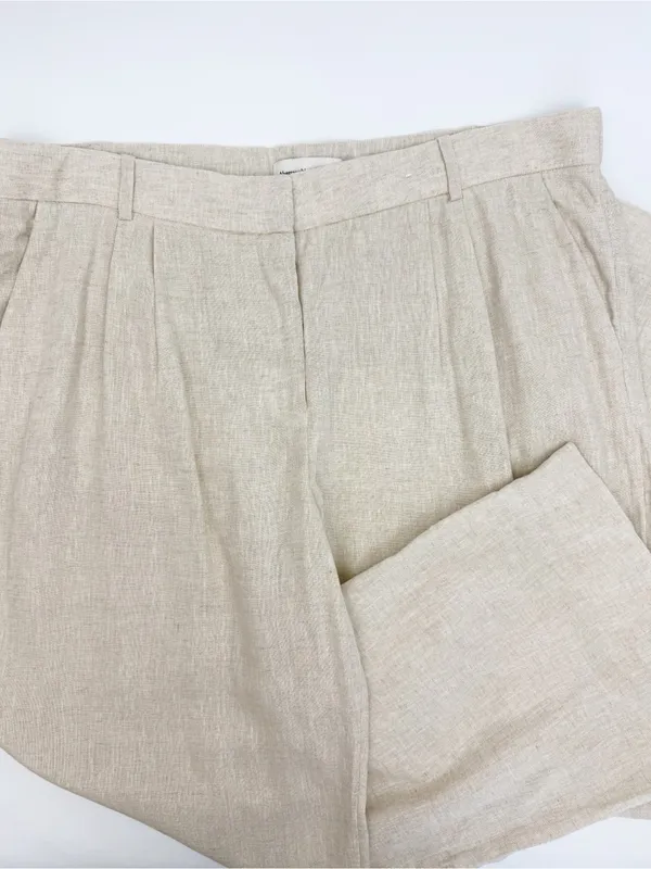 Abercrombie & Fitch Sloane Linen Blend Tailored Wide Leg Pant Tan Ecru Beige - Image 4