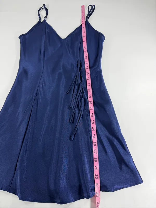 Fredericks of Hollywood Navy Blue Satin Chemise Slip Dress Side Tie‎ Lingerie S - Image 5