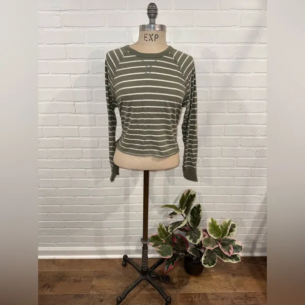 Aerie Olive Cropped Striped Long Sleeve Tee - Image 2
