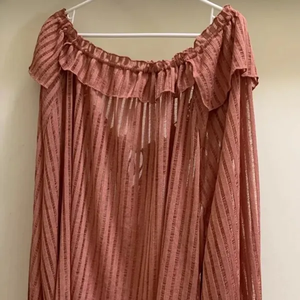 By Anthropologie Sheer Striped Blouse Top plus XXL 2X NEW BOHO rose long sleeve - Image 13