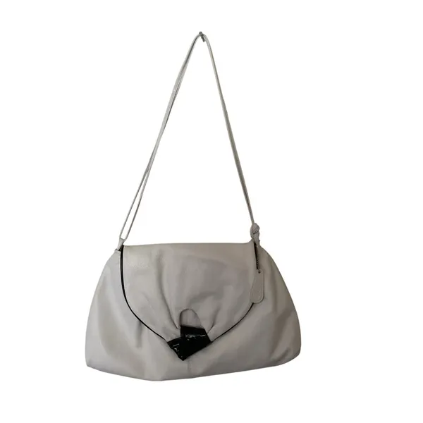 Vintage Aspects White Faux Leather Shoulder Bag Ruched Flap Y2K 90s Style - Image 2