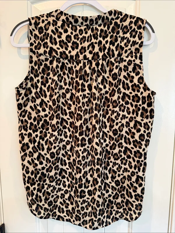 Vince Camuto Leopard Print Sleeveless V-Neck Top - Beige, Black - Image 6