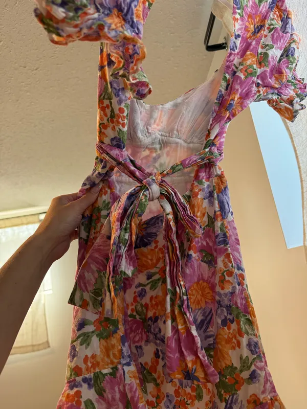 Hello Molly Katie Floral Mini Dress Puff Sleeves Cut-Out Back Tie XS - Image 3