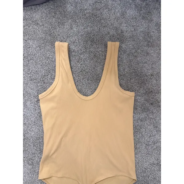 Abercrombie & Fitch SoftAF Ribbed Thong Bodysuit Butter Yellow Large - Image 9