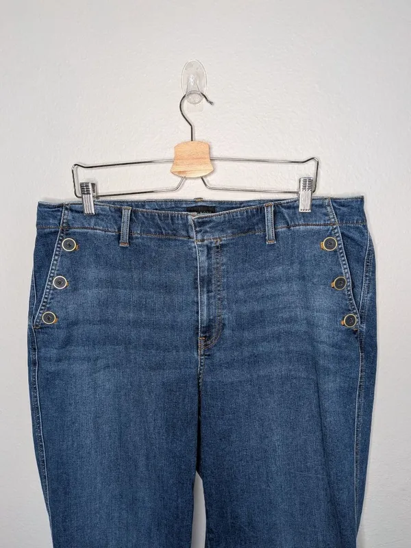 Talbots Womens Wide Leg Blue Denim Jeans 18W Side Button Detail - Image 5