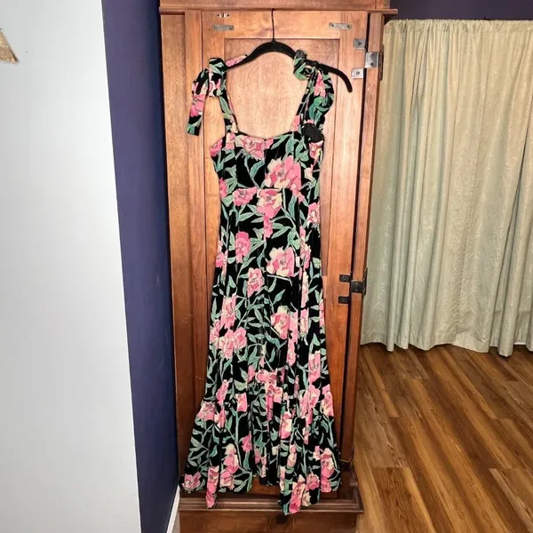 Lulus Lucious Glorious Garden Black Floral Burnout Velvet Maxi Cottage Dress S - Image 5