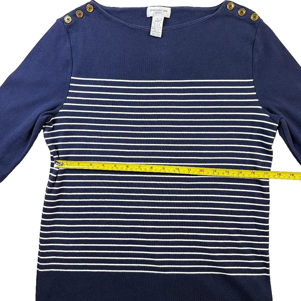 Jones New York Sport Breton Stripe Boat Neck Top Gold Button Shoulders L - Image 8