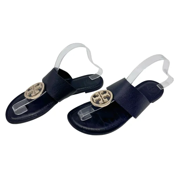 Tory Burch Benton Band Black Leather Logo Medallion Sandals 8 - Image 4