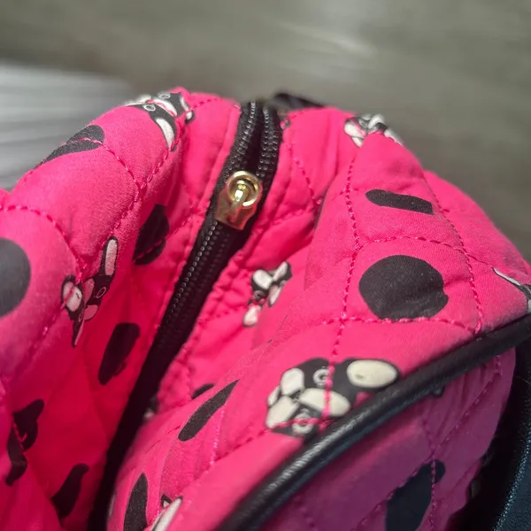 Betsey‎ Johnson Pink French Bulldog Polka Dot Quilted Duffel Bag Weekend Travel - Image 10