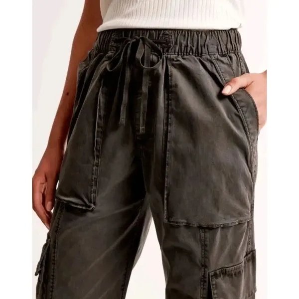Abercrombie & Fitch Gray Charcoal Baggy Cargo Pull‎ On Pants Small Long Length - Image 13
