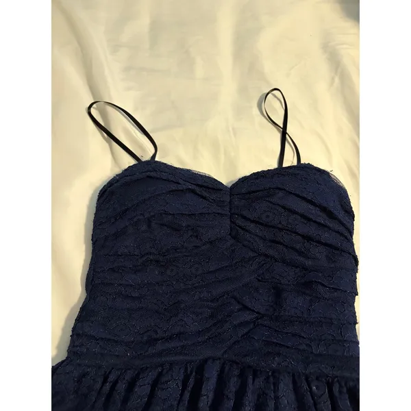 InspireMe Lace Fit & Flare‎ Dress Navy Blue Sweetheart Ruched Cocktail 3 - Image 5