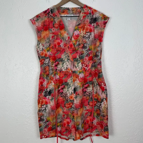 Athleta Marlow Romper Floral Waist Tie Pockets Athleisure Resort Size Small - Image 2