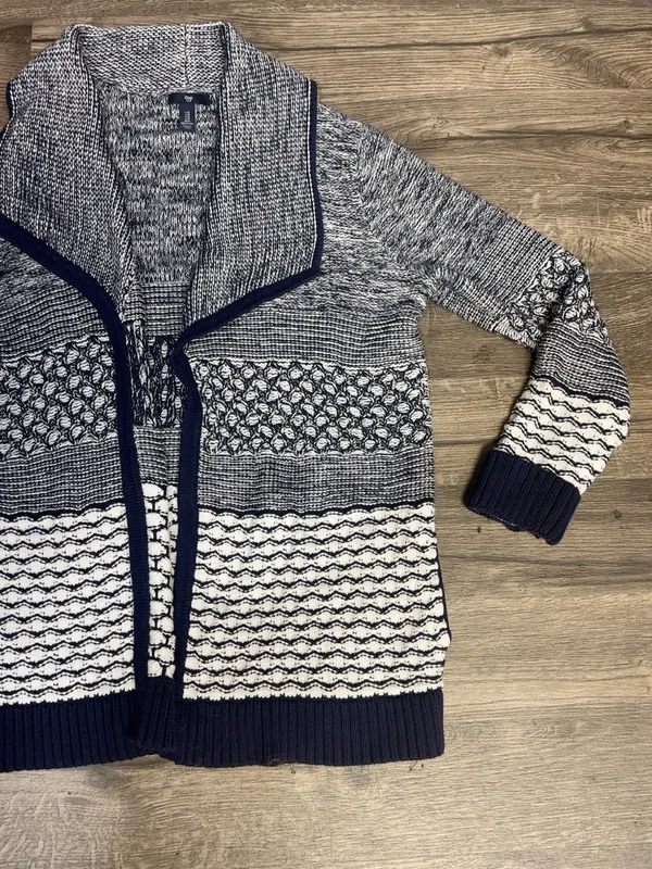 Gap Women’s Chunky Knit Open Front Cardigan Navy Cream Size M - Image 4