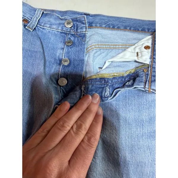 Levi's 501 Bermuda Shorts Womens Sz 30 Blue Distressed Button Fly Denim Classic‎ - Image 7