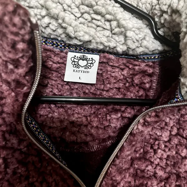 SHERPA Faux Fur KATYDID pullover sweatshirt Pink 1/4 Zip sweater Size L - Image 6