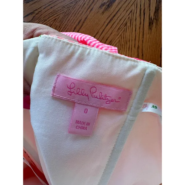 Lilly Pulitzer Pink Gingham Strapless Peplum‎ Mini Dress Size 0 Cotton Preppy - Image 7