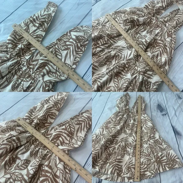 House of Harlow 1960 Linen Boho Dress XS Open Back Tie‎ Floral Pockets Coastal - Image 10