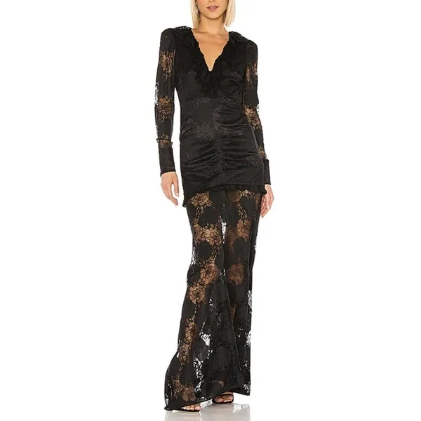 Revolve x ALEXIS Lucasta Lace-Detailed Deep V Maxi Dress Small Whimsical Goth‎ - Image 10
