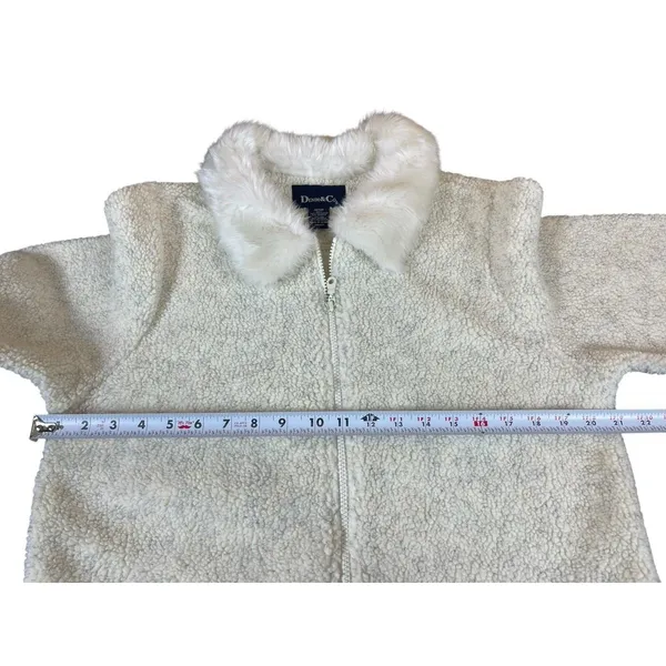 VTG 90s Y2K Denim & Co Faux Fur Collar Sherpa Fleece Zip Jacket M Ivory Coat - Image 8
