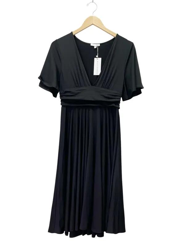 NWT Baltic Born Janette Midi Dress Size Medium Black Flutter Sleeve Ruched Waist - Image 2