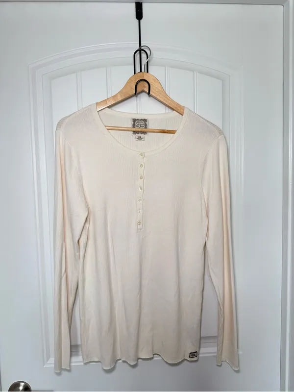 Original Ralph Lauren Polo Jeans Ribbed Henley Top Granola Girl Minimalist - Image 4