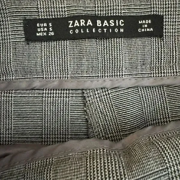 Zara Basic Gray Plaid Ruffle Pockets High Waist Straight Leg Pants SZ S #2010 - Image 7