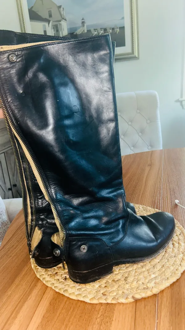 Frye Leather Boots Black Riding Melissa Button - Image 12