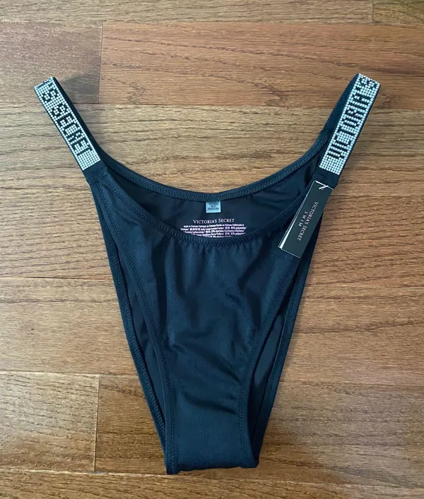 Victoria's Secret NWT SWIM Shine Strap Brazilian Bikini Bottom in black - Image 4