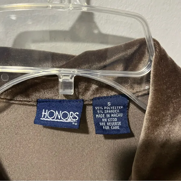 Vintage Honors Small Brown Velvet Button Down Shirt‎ Y2K Soft Vamp Retro Lounge - Image 5