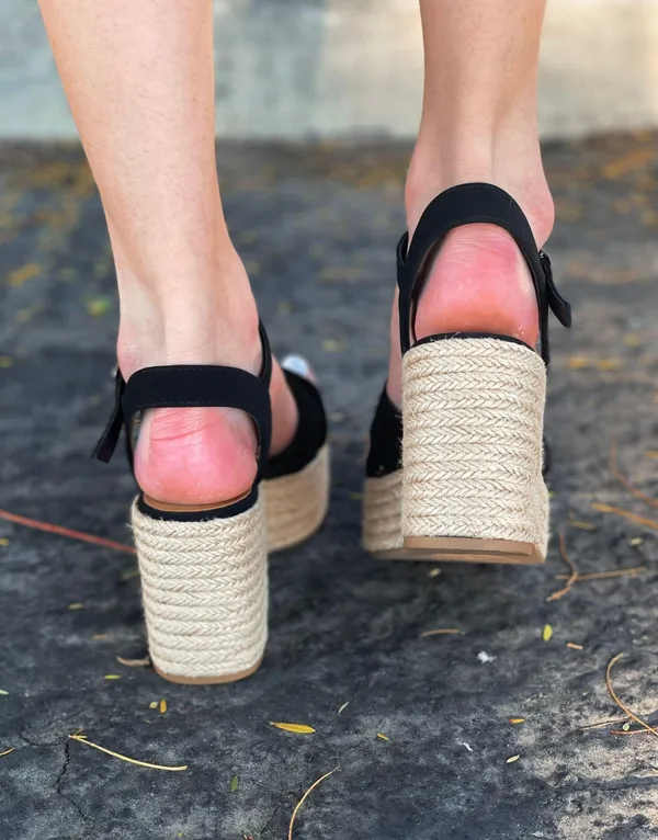Black Espadrille Chunky Heel Wedge - Image 3