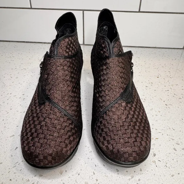 Bernie Mev Zig Zag Woven Wedge Ankle Bootie‎ Bronze Metallic Black 38 or 7 - Image 2