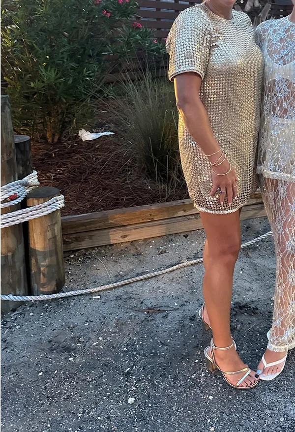 Gold Mini Lulus Sequin Dress - Image 4