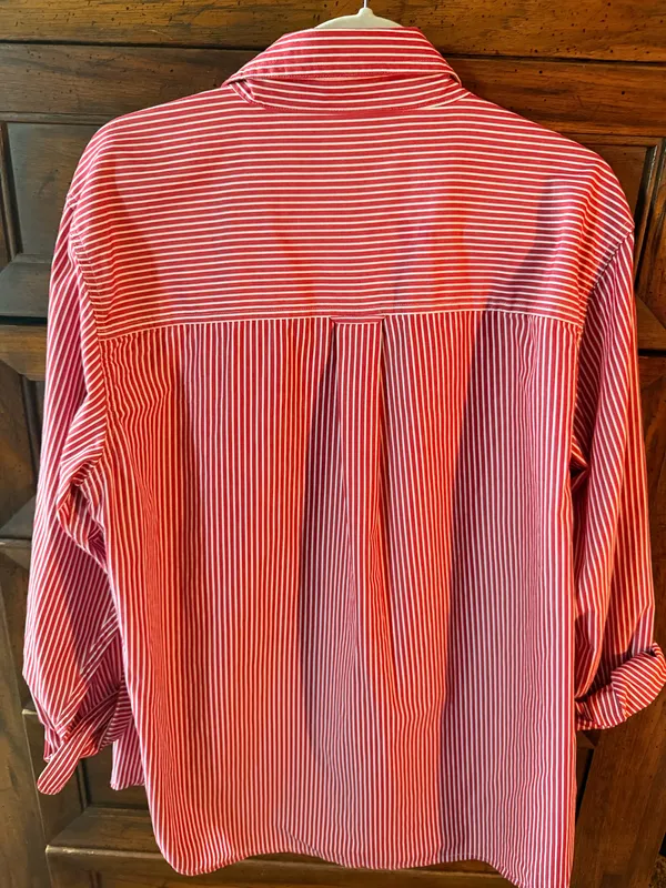 Chaps Easy Care Red White Stripe Button Down Shirt Men’s Large Coastal Preppy - Image 2