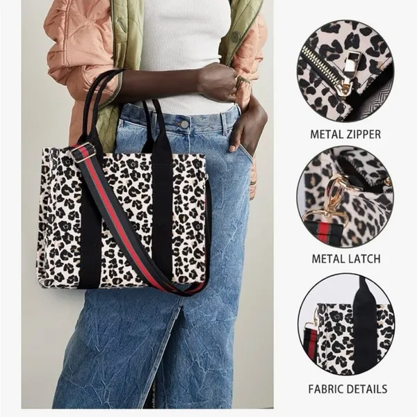 Leopard Print Tote Bag with Black Accents - Image 4