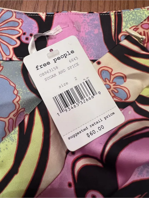 Free People Phoebe Satin Mini Skirt Sz 2 Sugar & Spice Retro Floral Psychedelic - Image 9