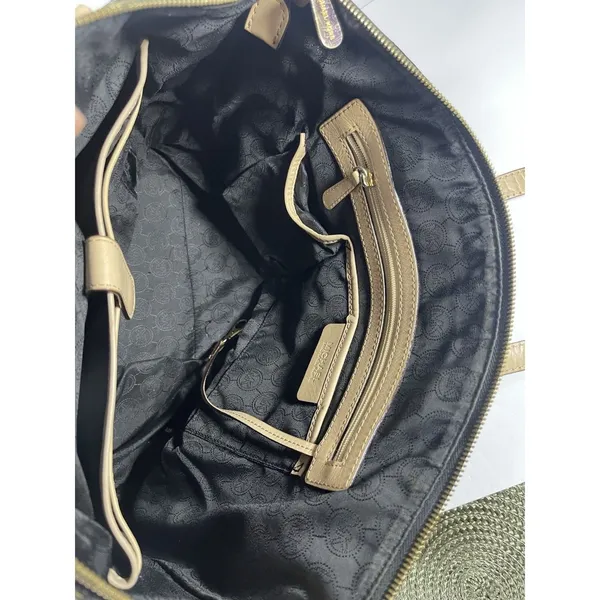 Michael Kors MK Logo Black Tote Bag Zip Gold Beige Straps Dust Bag - Image 9
