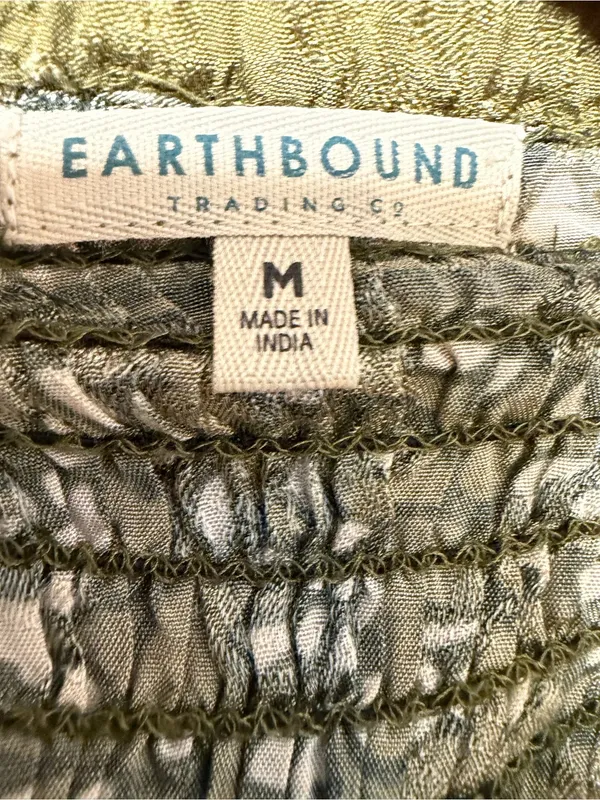 Earthbound Olive Paisley Split Leg Palazzo Pants Boho Festival Medium Hippie - Image 8