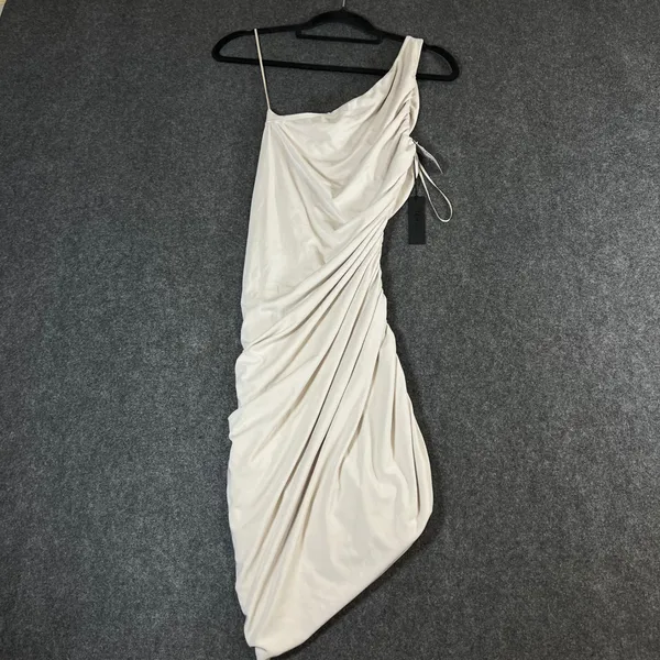 Ten by Babaton Vertigo Mini Dress Matte Pearl One Shoulder Ruched 114001 S - Image 2
