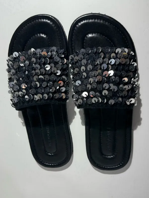 NWOT Free People Black Sequin Slide Sandals - Image 5