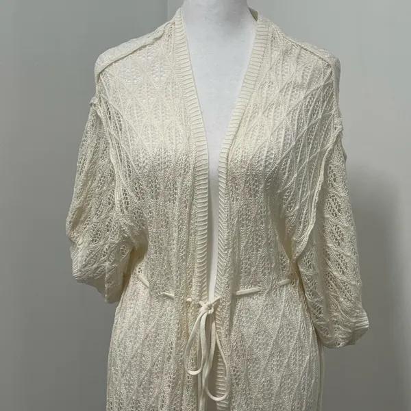 POL Crochet Ivory Beach Cover‎ Up Kimono Cardigan Tassel Tie Waist Size S NWOT - Image 12