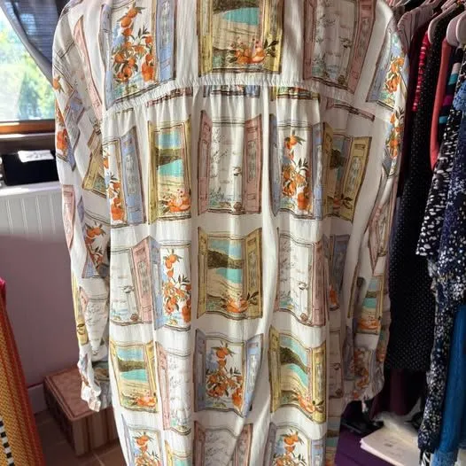 Long Sleeve Button-Down Shirt with Window and Orange Print 1X - Image 4