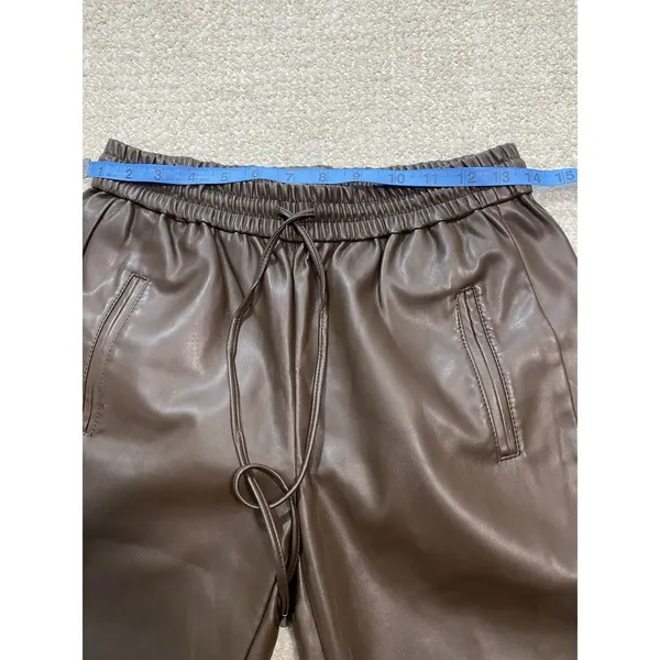 Anthropologie Ankle Pants Brown Faux Leather Drawstring Pockets Women's XS - Image 10