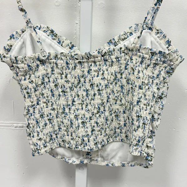 Altar'd State Ivory Blue Floral Ruched Smocked Crop Cami Top Small Romantic - Image 4