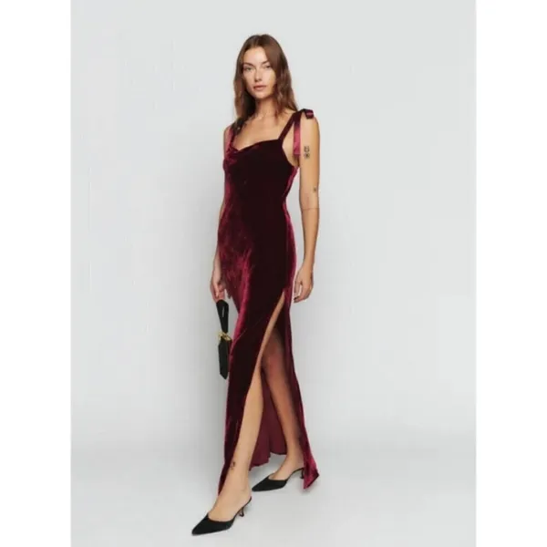 Reformation Nya Velvet Maxi Sleeveless Dress Chianti Dark Burgundy Size L - Image 2