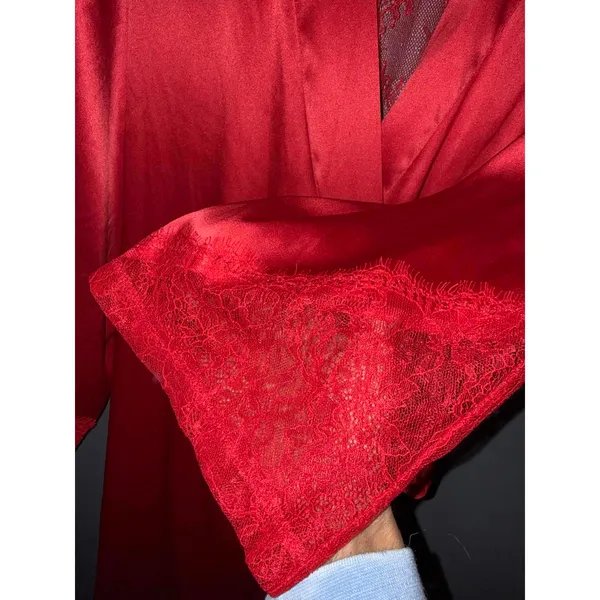 Victoria's Secret Red Satin Lace Wrap Tie Robe M/L - Image 4