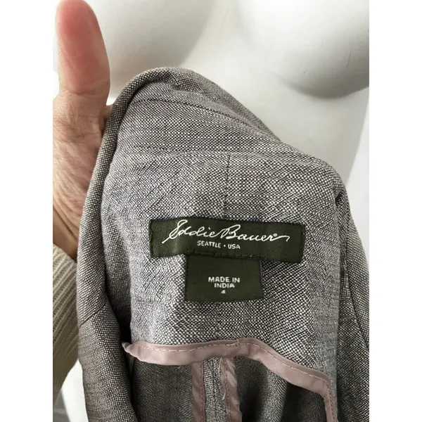 Eddie Bauer Womens Blazer 4 Light Gray Cotton Career Preppy Academic Earthy - Image 2