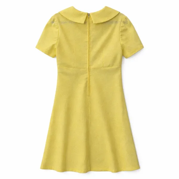 VINTAGE 60s Yellow Jacquard Empire Waist Mod Dress Large - Image 4