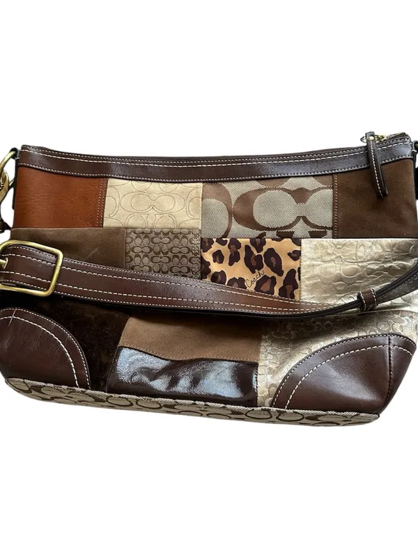 Vintage Y2K Coach Signature Patchwork Leopard Suede Hobo Shoulder Bag - Image 2