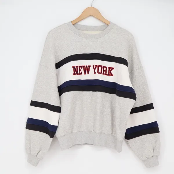 Chaser Sweatshirt Womens S New York Graphic Grey Striped Relaxed Excellent - Image 2