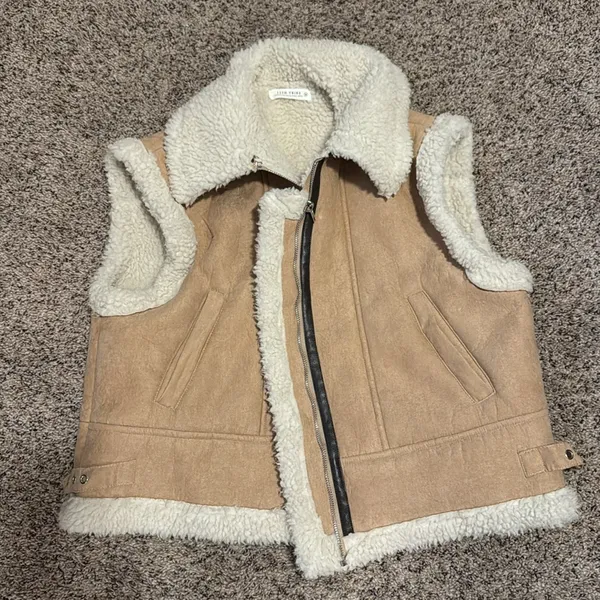 Tan Shearling Vest for Women - Image 4